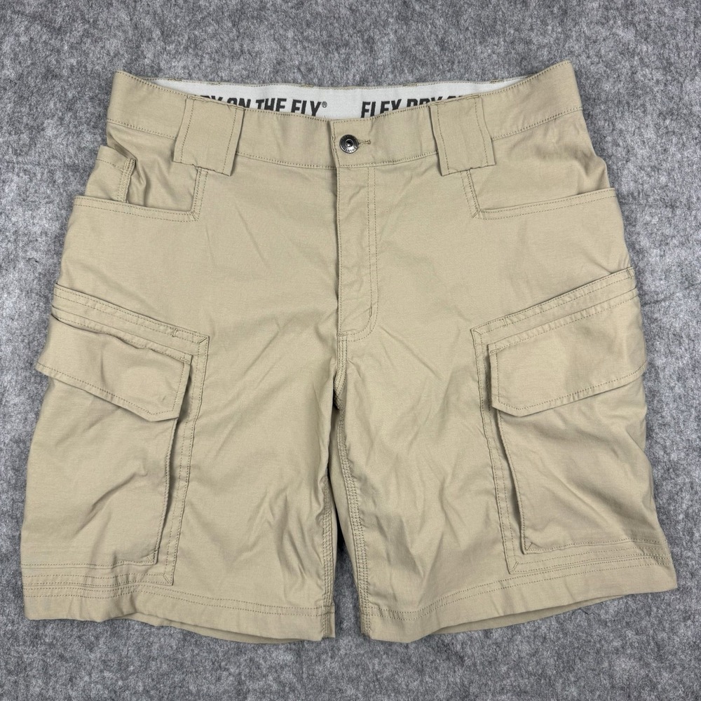 Duluth Trading Cargo Shorts Men 34 Tan Flex Dry On The Fly Relaxed Fit 9" Inseam